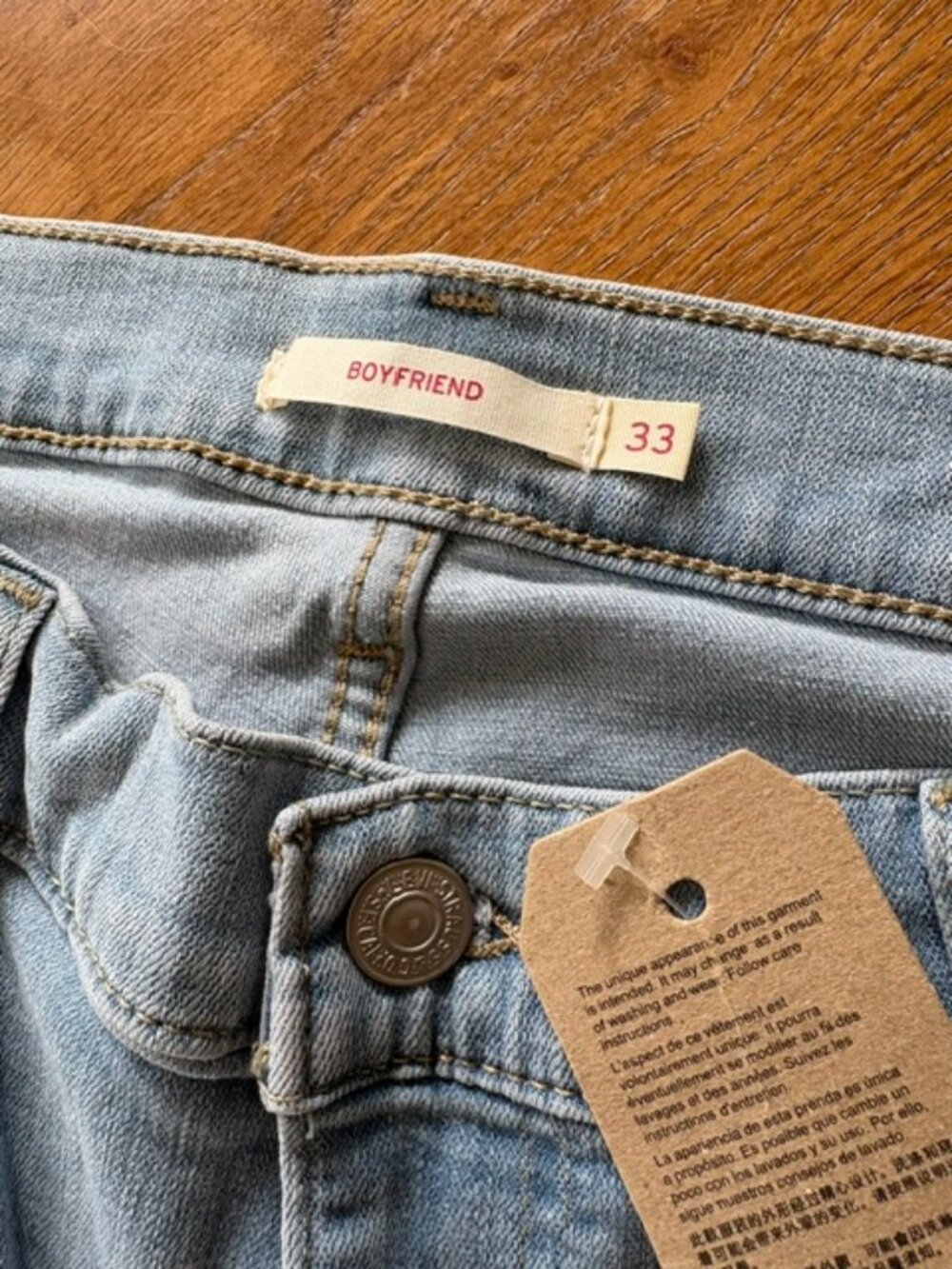 Levi’s Boyfriend jeans in a light wash with mid-rise relaxed fit